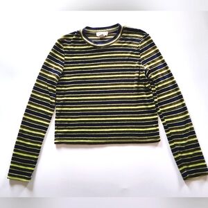 90s Vintage Express Tricot Striped Velour Crop Top Skater Grunge